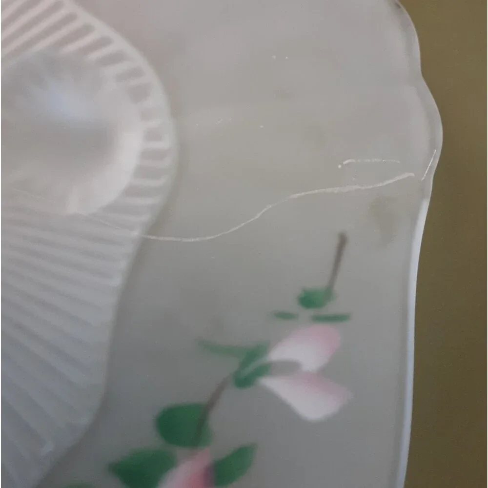 Lancaster WHITE FROSTED w/ Pink Floral Pattern 3 Footed 10